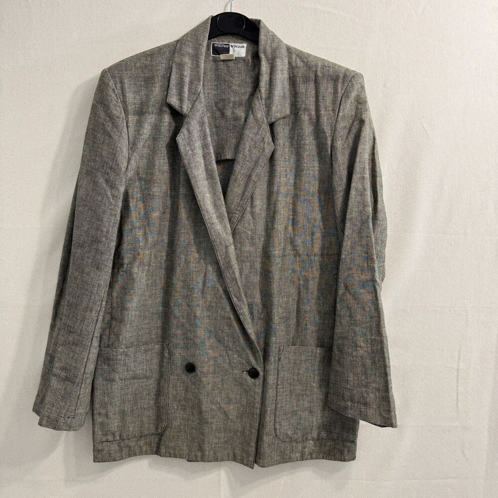 Vintage WilliWear WilliSmith Womens S Gray 100% Cotton Blazer Jacket 80s 90s